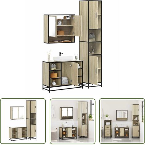 vidaXL 3-tlg. Badmöbel-Set Sonoma-Eiche Holzwerkstoff (1/5)
