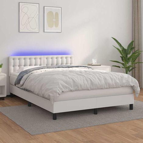 Sommier à lattes de lit avec matelas et LED Blanc 140x200 cm (1/5)