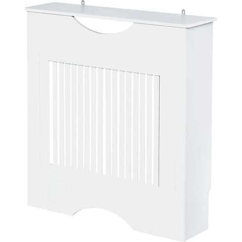 Cache-radiateur moderne en MDF 78 x 19 x 82 cm avec étagère, supporte jusqu'à 10 kg et est équipé d'un système anti-basculement. Idéal pour le salon ou la chambre. Couleur : blanc. (1/5)