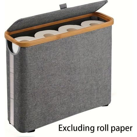 BelleRise - Panier à papier toilette, rangement en bambou — L'organisateur de salle de bain ultime avec couvercle en bambou (Gris) (1/5)
