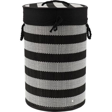 Faltbare wäschekörbe aus bambus und baumwolle mit deckel - schwarz weiss - Tendance