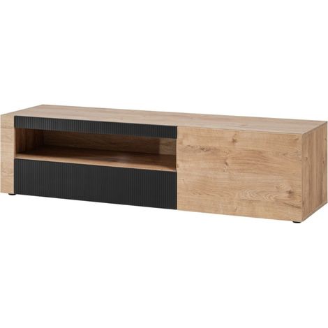 Möbelstück TV DOUM – Helles Eichenholz und Schwarz – L160 x H42 x P45 cm