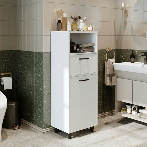 Colonne salle de bains blanche avec panier à linge MARE (1/5)