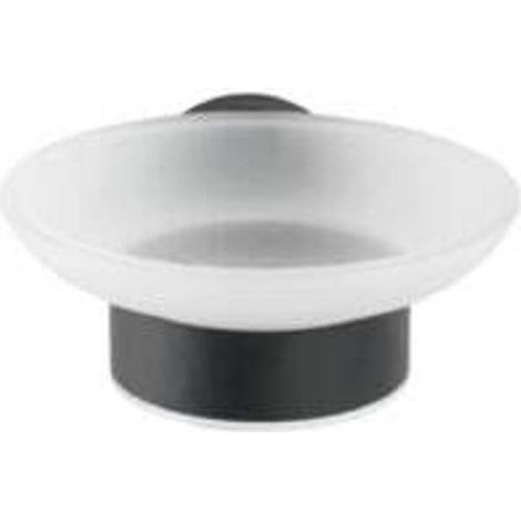 Porte savon mural Bosio Black, Porte Savon rond à fixer au mur, Acier inox - verre satiné, 11x5,5x13 cm, noir mat (1/5)