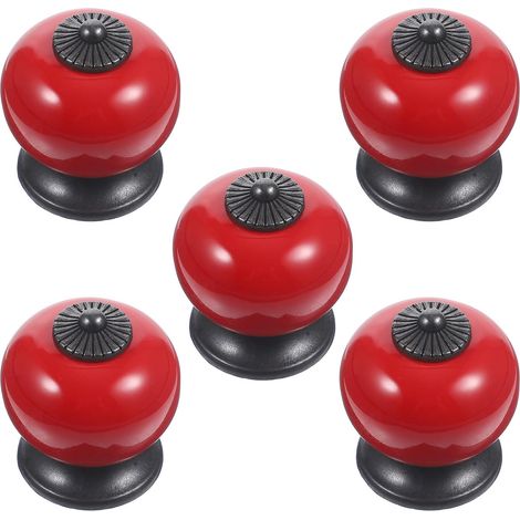 Boutons de Tiroir Ronds Style Simple et Élégant Lot de 5 en Céramique Rouge Solide Vis Métal, Poignées Pratiques pour Meubles Cuisine (1/5)