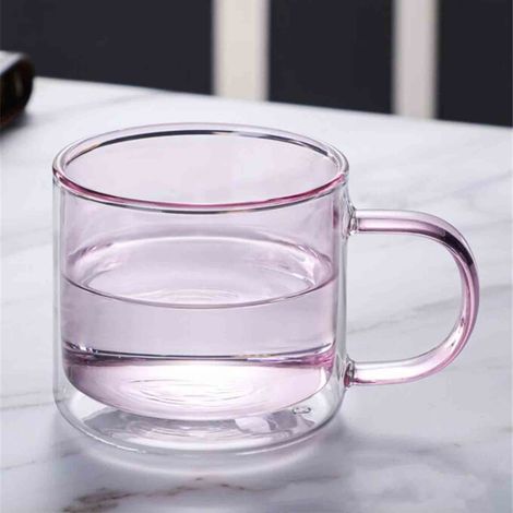 Tasse à café isolée double paroi en verre transparent coloré avec anse (1/5)