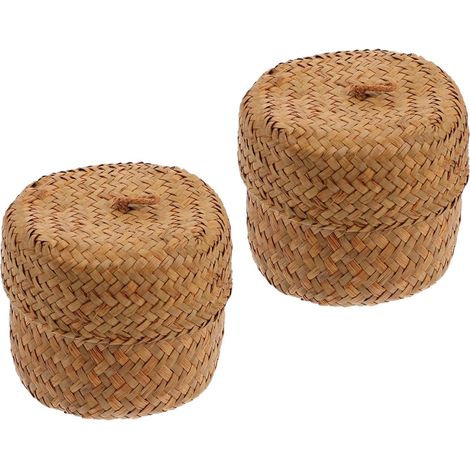 Seegras Korb mit Deckel 2 Stück Leichter Rustikaler Aufbewahrungskorb aus Natürlichem Seegras für Picknick und Hochzeit Handgewebter Organizer mit Robustem Zufällige Farbe (1/5)