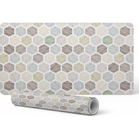Alfombra decorativa antideslizante de vinilo con hex谩gonos y rayas, 100x50 cm.