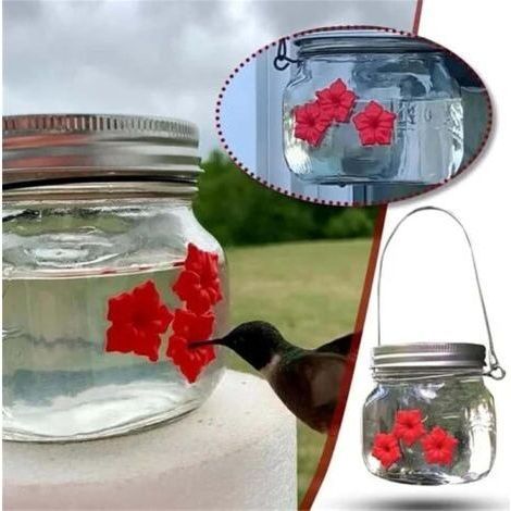 Mangeoire transparente d'extérieur pour colibris, mangeoire suspendue en plastique avec 4 ouvertures en silicone en forme de fleur, décoration de jardin pour porche ou arbres (1/5)