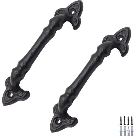 2 Pièces Poignee de Porte Exterieur, Noir Poignee de Porte Fonte de Fer, Longueur 18.5 cm Poignet Portes Coulissante, avec 4 Vis, pour Hangars, Garages, Armoires (1/5)