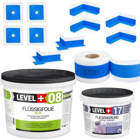 LEVEL+ Dichtset für Duschabdichtung Bad Dichtband Flüssigfolie 12kg SET339 (1/4)