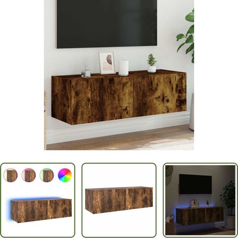 LED-Leuchten - TV-Wandschrank mit LED-Leuchten Räuchereiche 100x35x31 cm (1/5)