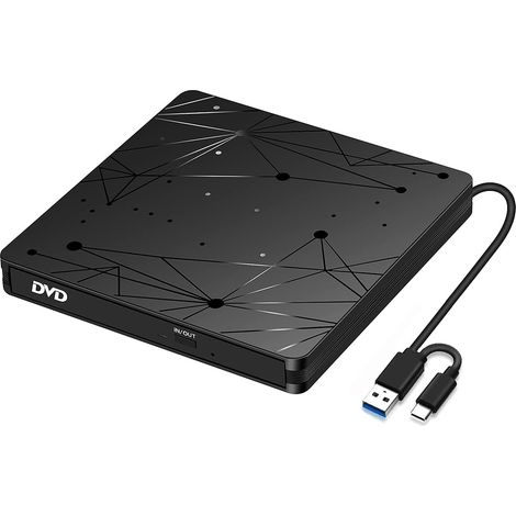 Externes CD/DVD-RW/ROM-Laufwerk, USB 3.0 und Typ-C, tragbar für PC, iMac, Macbook, Windows 11/10/8/XP/Linux/MacOS