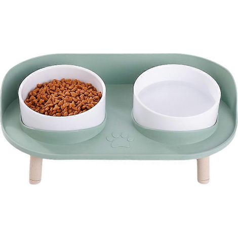 Mangeoire double anti-collision pour chats et chiens, avec protection cervicale, verte. (1/5)