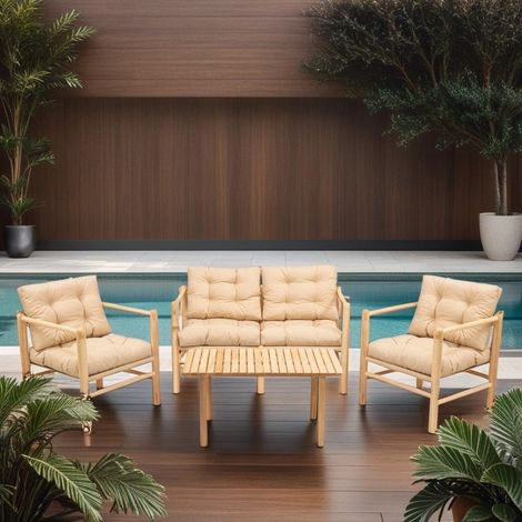 Conjunto Mesa y Sillas Frigento, 4 Plazas, Marrón Crema (1/5)