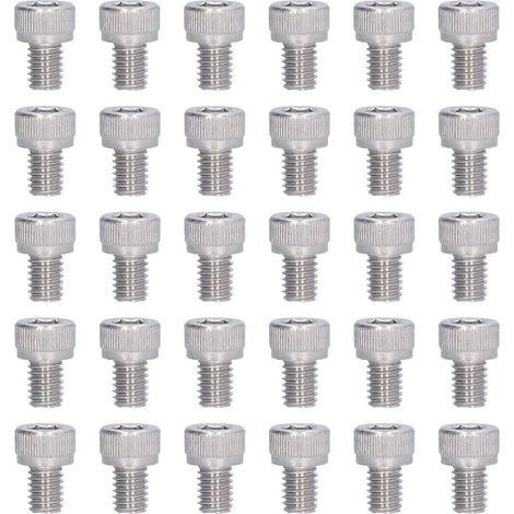 30 vis M6, acier inoxydable 304, jeu de vis à tête cylindrique creuse A2-70 DIN 912M6x8 (1/4)