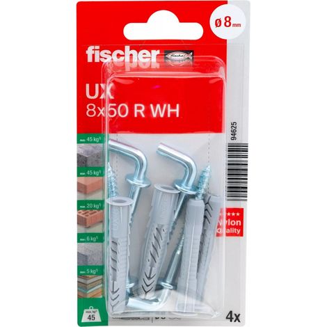 FISCHER 094625 Universaldübel UX 8 x 50 WH mit Winkelhaken, 4 Stk (1/5)