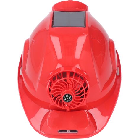 Casque de chantier solaire anti-UV, ventilation réglable 4 vitesses, ventilateur double et lampe frontale DC 5V, rouge, protection respirante (1/5)