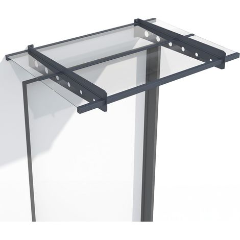 Auvent de Porte d'entrée de 120 x 80 cm en Verre Acrylique et Acier — auvent de Porte Anthracite — Toit pour Porte, entrée et entrée de Maison en Verre Gris foncé