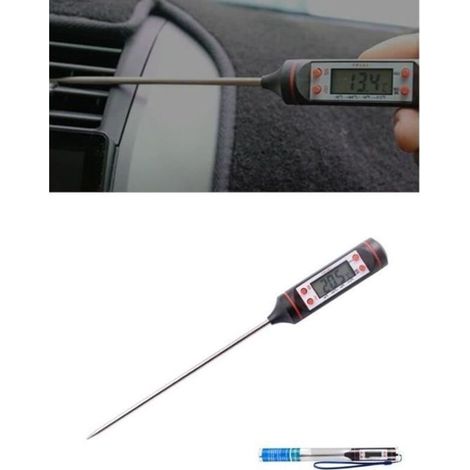 Thermomètre de sortie de climatisation de voiture noir, affichage LCD à longue sonde,jauge de température numérique-50 DépenserC - + 300 (1/4)