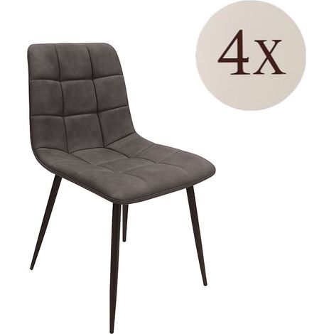 Set Osasco, 4 Stühle, Samtoptik, Gepolstert, Dunkelgrau