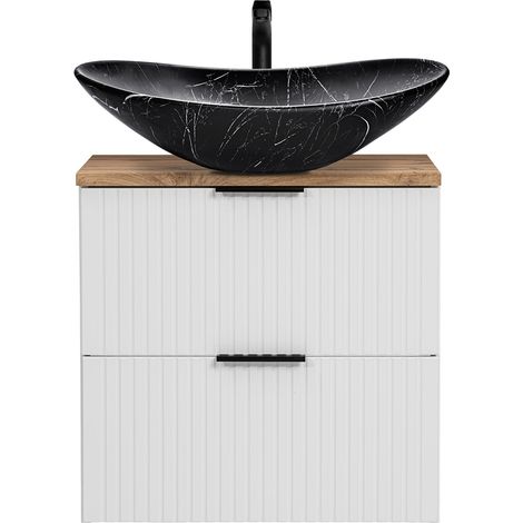 Waschtisch 61,5cm mit Aufsatzbecken, weiß mit Eiche Nb., Front gerillt, ADELAIDE-56-WHITE (1/5)