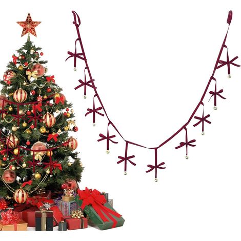 en Velours pour Sapin de Noël,Ornements Rouges à Grelots,Décoration Vintage en Noeud de Velours pour Noël pour Séjour Chambre Bureau Cheminée Étagère Entrée Mur Porte Fenêtre (1/5)