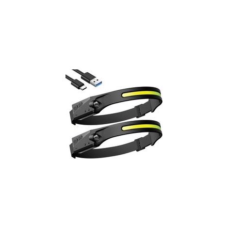 Linterna frontal LED recargable, paquete de 2 linternas frontales impermeables para correr, linterna frontal con función de sensor sensible y 5 modos, adecuada para senderismo, acampada y pesca. (1/4)