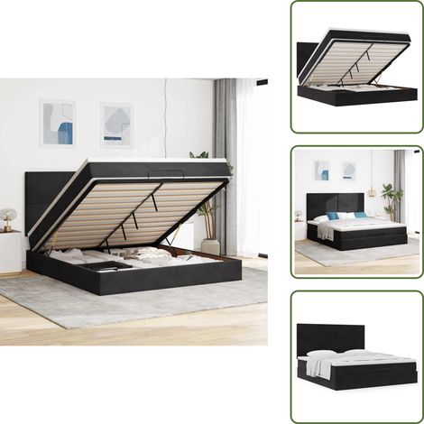 Letto con testiera - vidaXL Struttura Letto Pouf con Materassi Nero 180x200 cm in Velluto - Materasso con supporto personalizzato