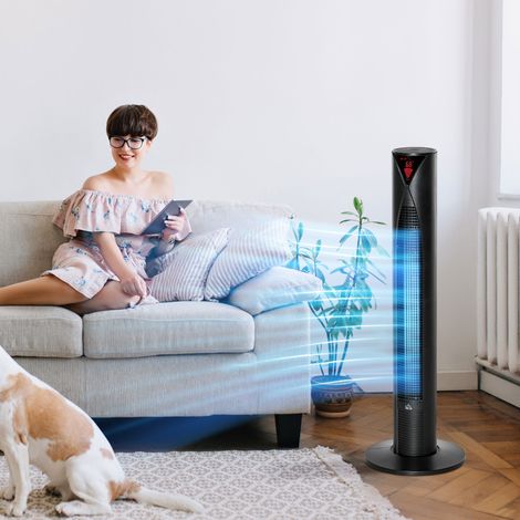 Leiser Turmventilator mit 70°-Oszillation, 12-Stunden-Timer, 4 Modi, 3 Geschwindigkeitsstufen, 45 W, 31,5 x 31,5 x 96 cm, schwarz