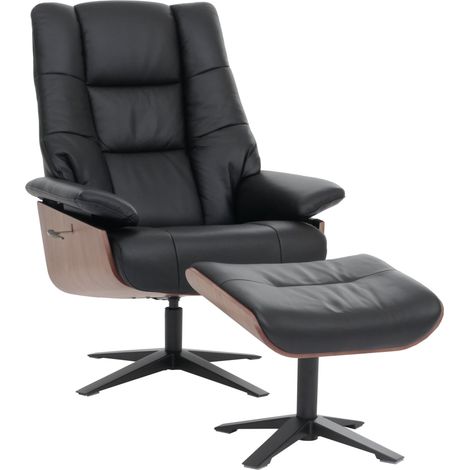 Poltrona relax MCA con poggiapiedi HHG-240, sedia reclinabile, vera pelle legno, nero (1/5)