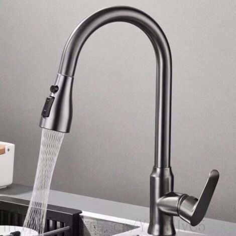 Robinet de cuisine gris, mitigeur d'évier de cuisine à bec extractible, mitigeur chromé (gris)