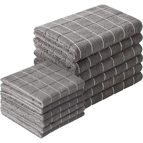 Set di strofinacci e panni da cucina in microfibra, 66 x 46 cm e 30 x 30 cm, confezione da 12 pezzi, panni senza pelucchi per asciugare le stoviglie, colore grigio. (1/5)