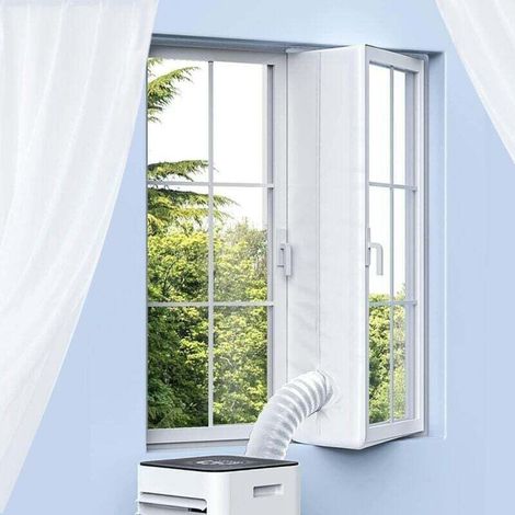 Joint de fenêtre de climatiseur, joint de fenêtre étanche pour climatiseurs mobiles, sèche-linge, kit de joint de fenêtre AC portable de 400 cm avec fermeture éclair et fermeture adhésive (1/4)