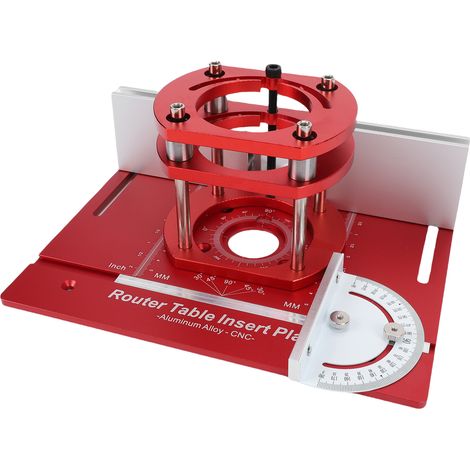 Table de défonceuse avec plateau relevable, base en alliage d'aluminium et kit de planche à découper pour le travail du bois : rainurage, ébarbage, chanfreinage et gravure. C8 rouge, système métrique/ (1/5)