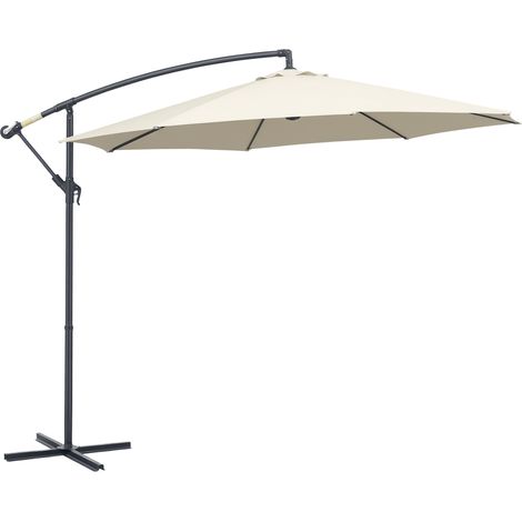 Parasol de jardin décentré avec pied en croix inclus, métal et polyester, 3 x 2,5 m, beige (1/5)