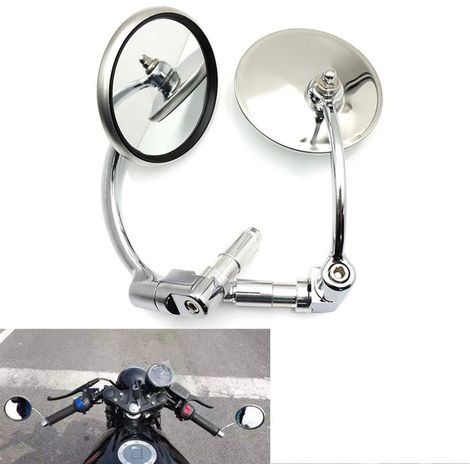 Motorrad Lenkerendspiegel Chrom Rund für 7/8 Zoll Lenker Chopper Cafe Racer (1/5)