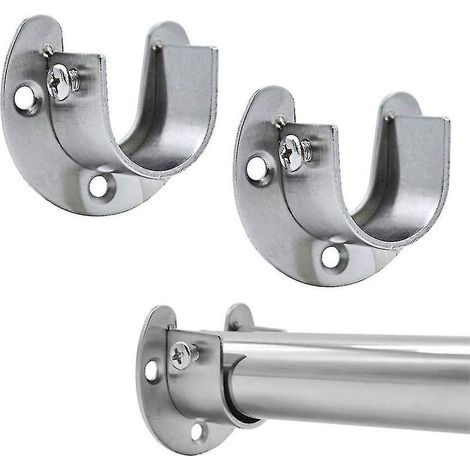 Lot de 2 supports de tringle à rideaux en acier inoxydable, bride ouverte en forme de U avec vis pour rideau de douche - 25 mm (1/5)