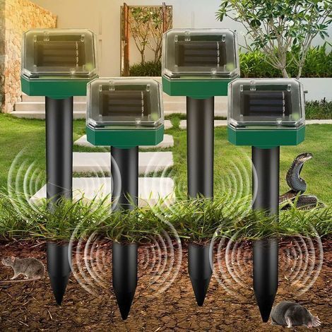 4 Pack Ultrasonic Animal Repeller IP65 Solar Rodent Repeller Ultrasonic Garden Solar Rodent and Animal Repeller-BDD (1/4)