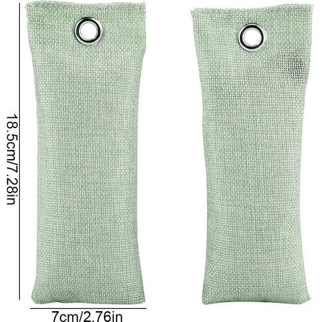 Sac De Bambou Activé Purificateur Air - 2 Sacs Bambou Carbonisé Absorption Odours Maison Voiture Chaussures (Vert Clair, 7x18.5cm) (1/5)