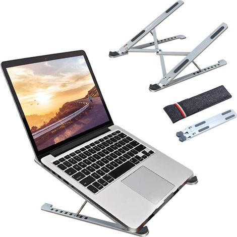Height-adjustable, multi-angle aluminum alloy portable laptop stand, foldable stand, supports laptops and iPads 10-17.3 inches and larger (silver) (1/5)