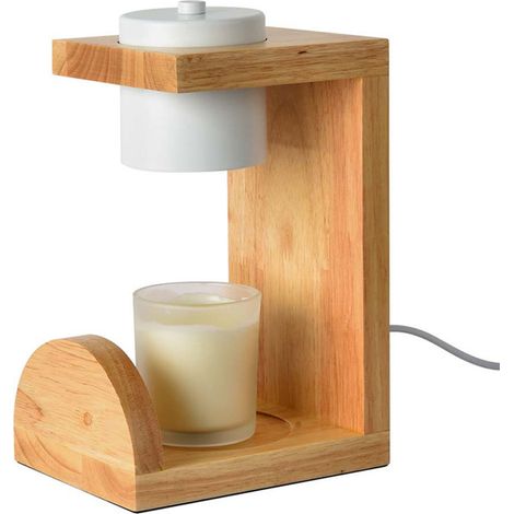 Ortviai Lampe chauffe-cire avec variateur, en verre/métal/bois, pour chambre à coucher – blanc