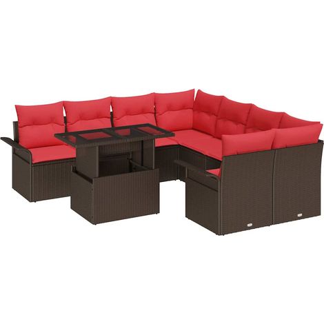 Garden Sofa Set with Cushion 9 pcs Brown Poly Rattan vidaXL