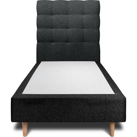 Lit 90x200cm avec tête de lit capitonnée bouclette et sommier tapissier Noir - Hauteur totale : 35cm (1/4)