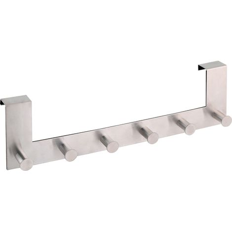 Patère de Porte en Acier Inox 8 x 39 x 11 cm - Portemanteau à Suspendre avec 6 Crochets pour Entrée Salle de Bain Cuisine - Porte-Torchon Porte-Serviettes (1/5)