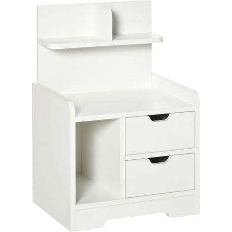 White Bedside Table with 2 Drawers and Storage Shelves,Small Accent Cabinet for Bedroom and Living Room,Stylish Nightstand Organization