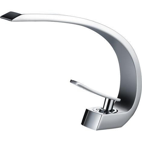 Robinet de lavabo monotrou en laiton massif avec cartouche céramique, pour lavabo encastré, couleur argenté (1/2)