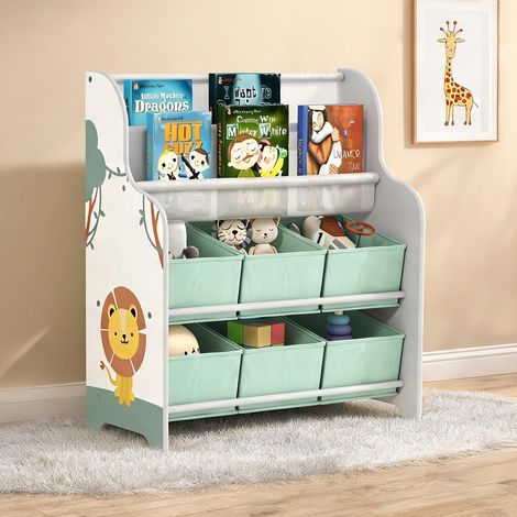 Rangement jouets enfant 6 tiroirs tissu et 2 niveaux bibliothèque (1/5)
