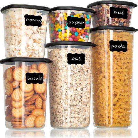Set de boîtes de conservation – 6 boîtes alimentaires hermétiques (0.36L à 1.64L) und 8 étiquettes noires, idéal pour rangement cuisine, boite rangement alimentaire (1/5)