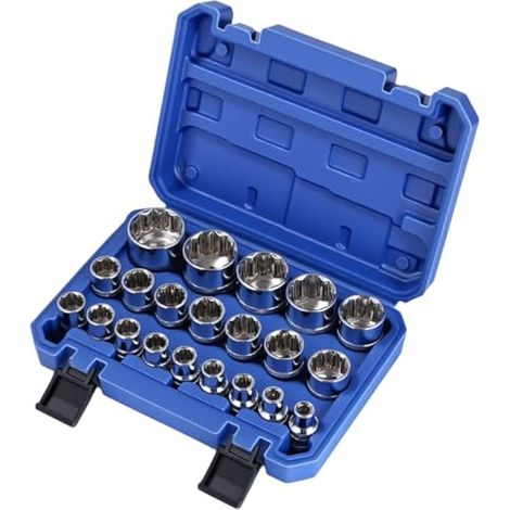 Coffret de douilles 12 pans 1/2" 8-36 mm, 21 pièces, multi-dents Gearlock, Cr-V, avec étui (1/4)